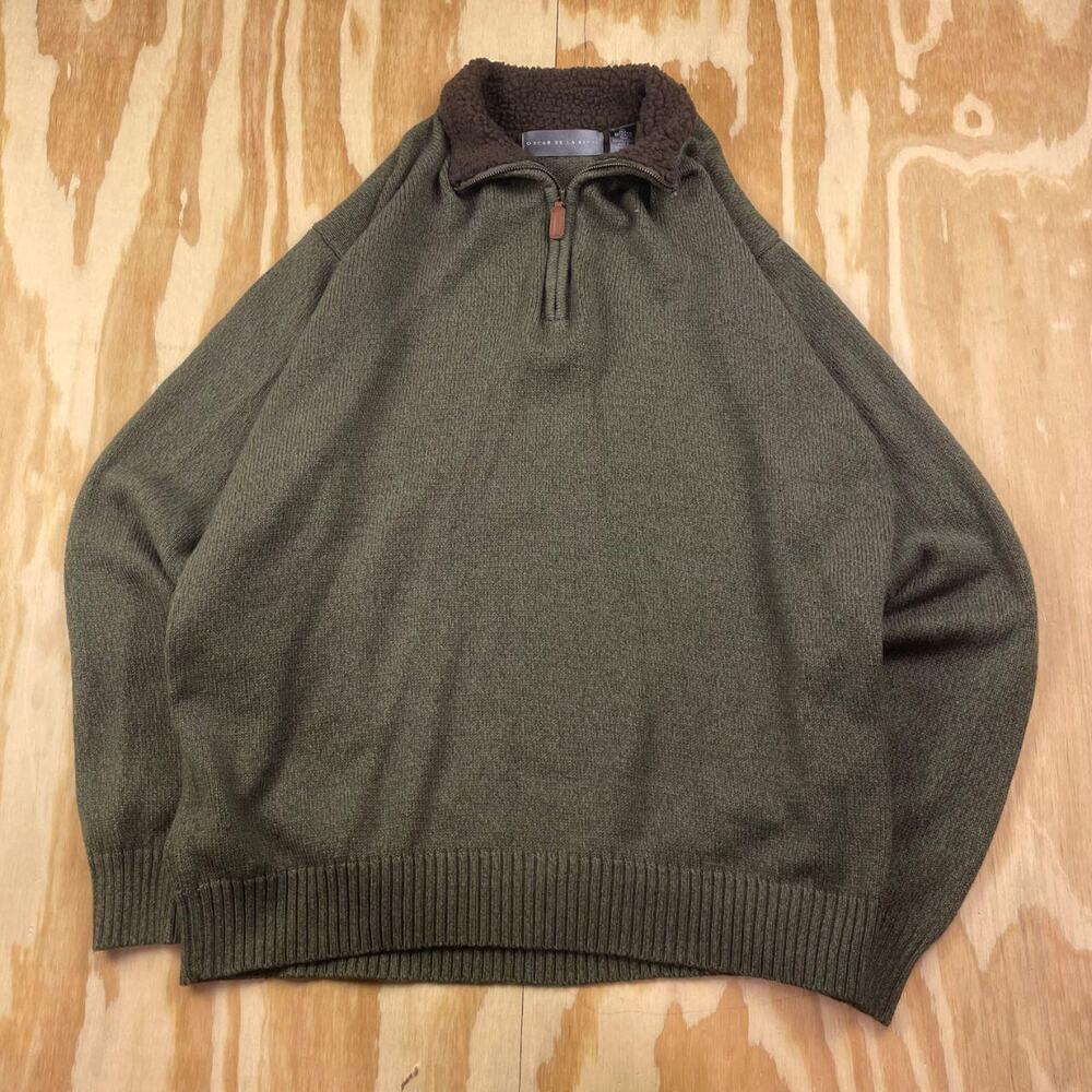 Oscar de la Renta Men’s 1/4 Zip Sherpa Mock Neck Sweater – Green – Men’s XL